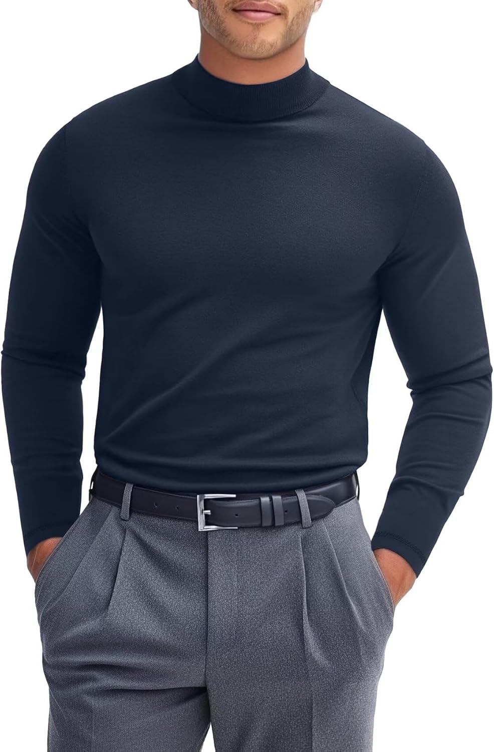 Zengjo Mens Mock Turtleneck Long Sleeve T Shirts Slim-Fit Lightweight Thermal Base Layer Top Soft Stretch
