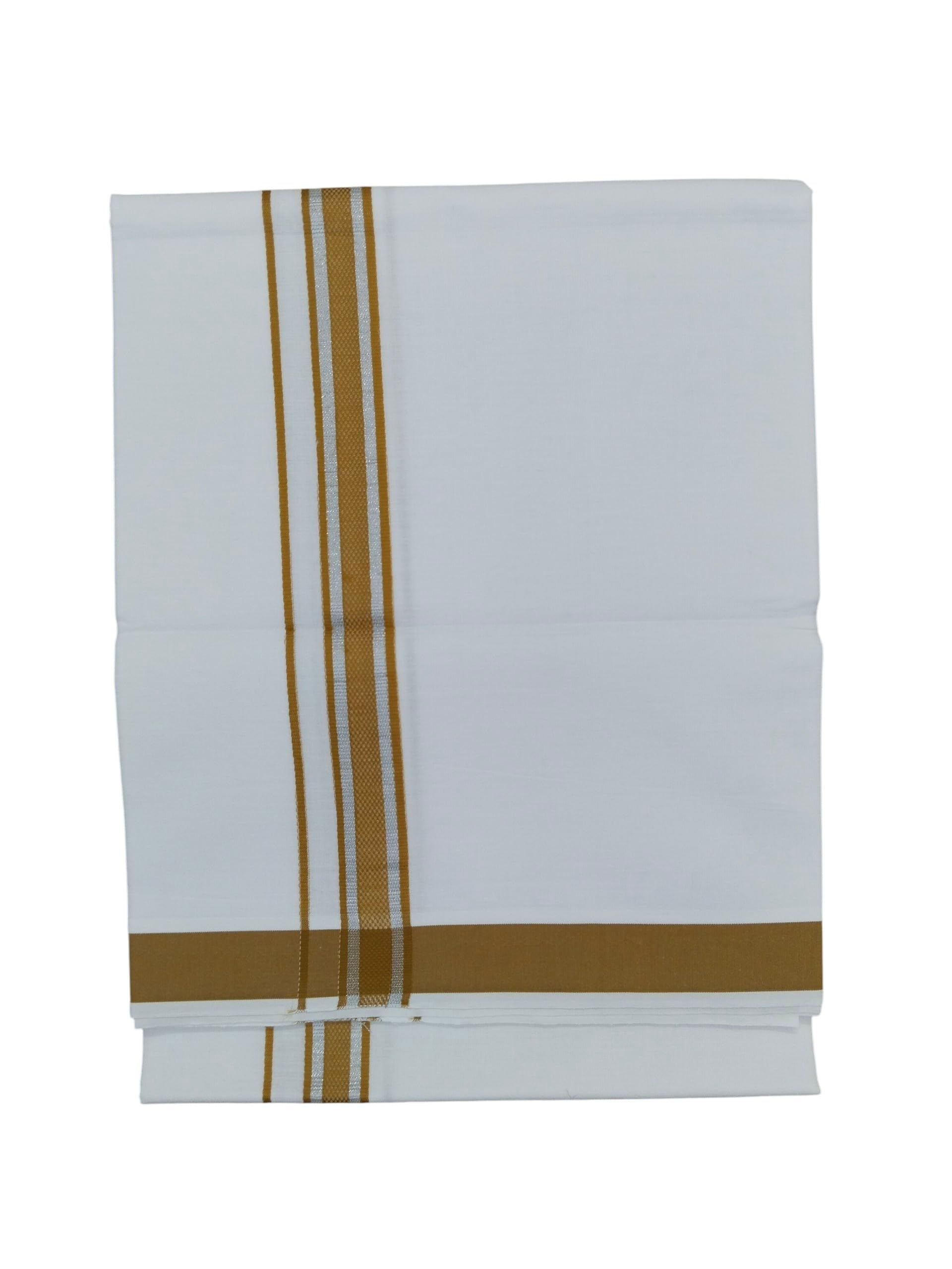 Traditional Mens Pure Cotton Kerala Dhoti, Pure White Colour with Gold Jari Border Design, 2.00 Metres Size Single Layer Dhoti/Mundu/Veshti-image-6