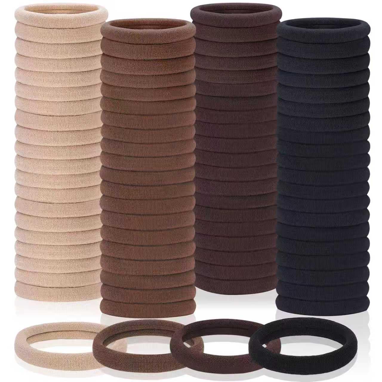 150 Pcs Seamless Elastic Hair Ties No Damage for Thick & Thin Hair, Ponytail Holders, Elastics, Soft Pony Tails Bands for Women, 4 Neutral Colors