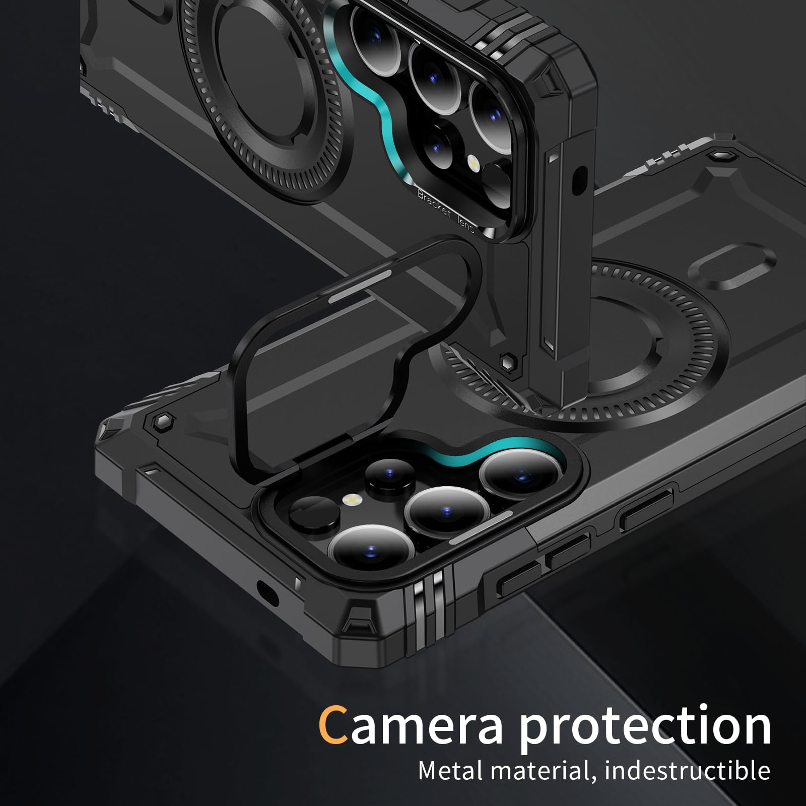 Magnetyczne etui do Samsung Galaxy S24 Ultra/S24 Plus/S24, wbudowany metalowy uchwyt, obsługuje bezprzewodowe ładowanie, odporne na wstrząsy, kolor zielony, S24 Plus