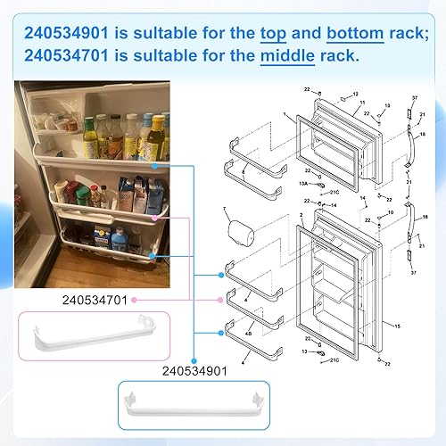 Miniatura 4 de 240534701 y 240534901 x 2 estantes de repuesto para puerta de refrigerador, compatible con frigidaire kenmore estante de puerta, estante de barra,