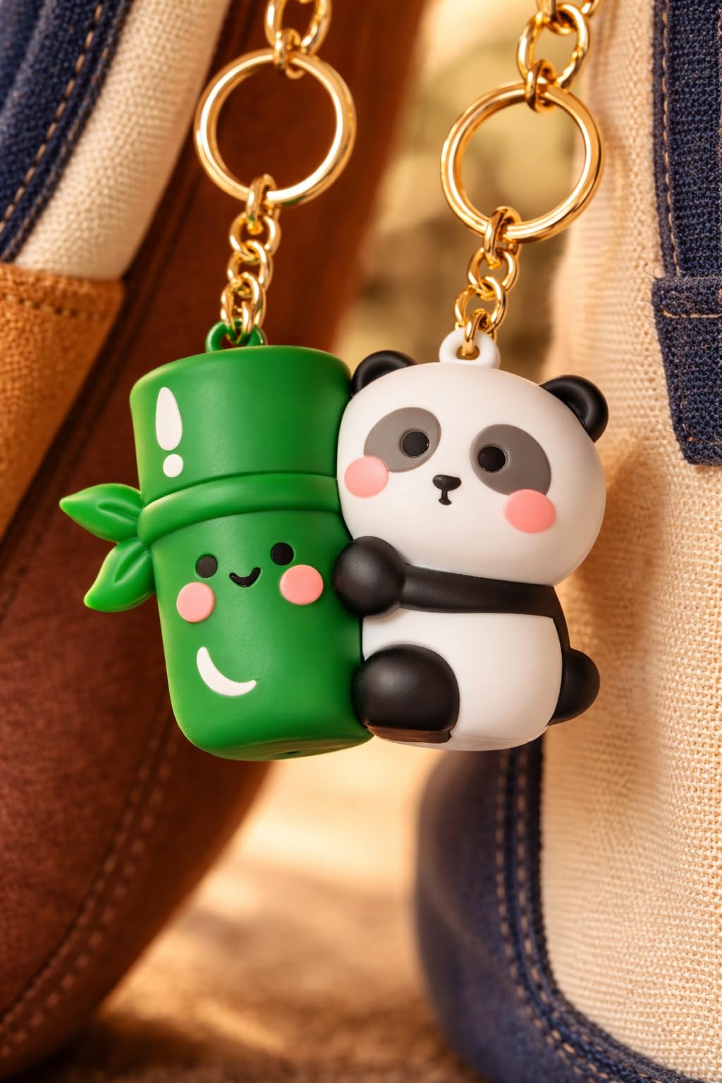 Bamboo Panda Magnetic Cute Keychain Set, Soft Vinyl, Snap Together, 1 Pair-image-3