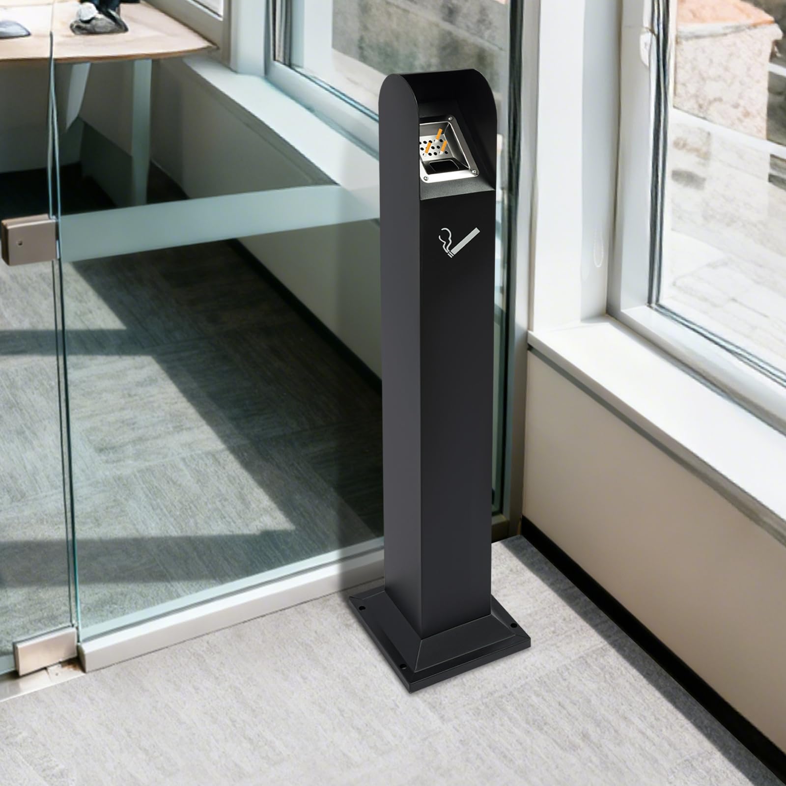 Standaschenbecher für Draußen, 110cm Hoch - Wetterfester & Abschließbarer Outdoor Aschenbecher aus Metall mit Löschplatte und Bodenplatte - Großer Aschenbecher für Garten, Restaurant, Hotel (Schwarz)
