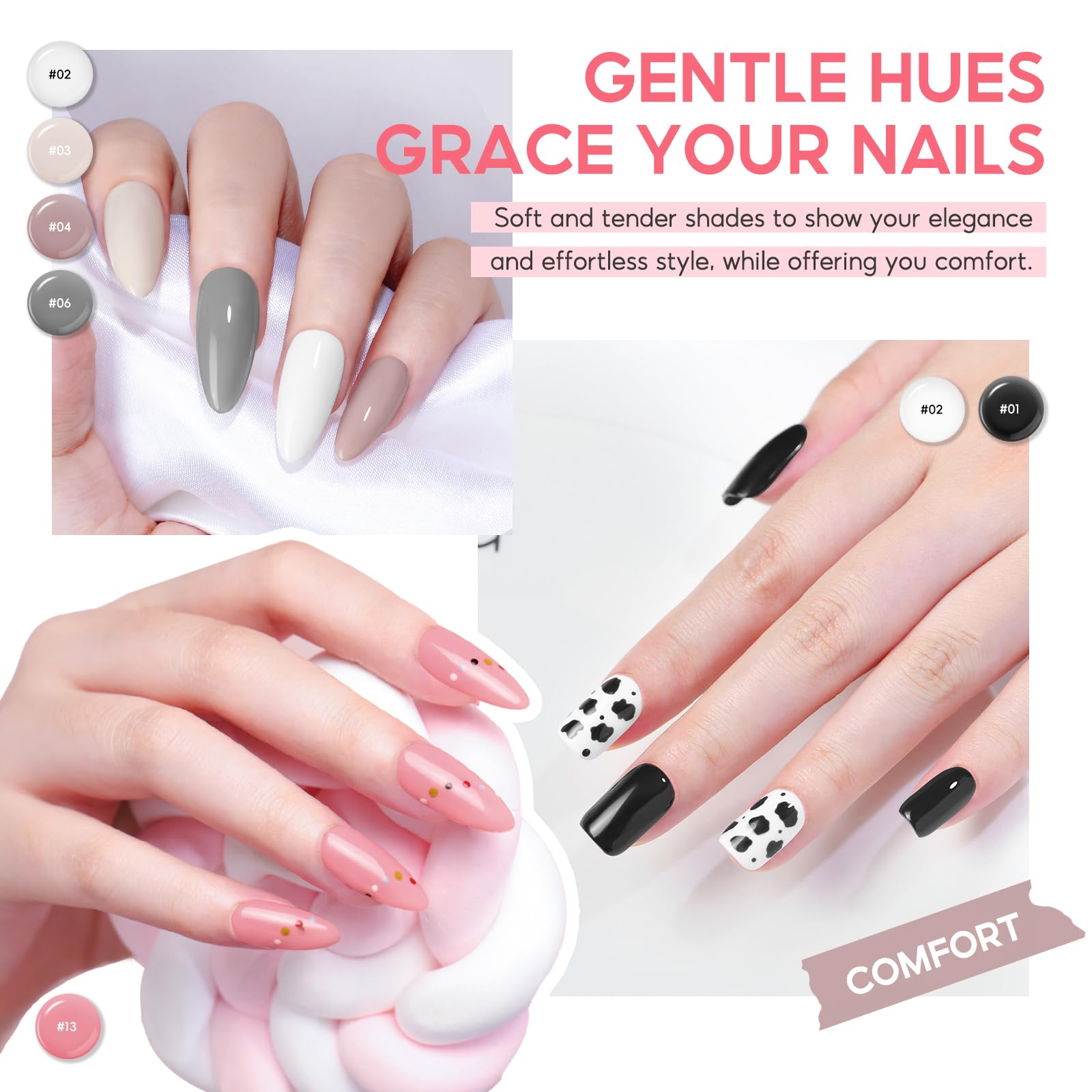 COSCELIA 40Pcs Vernis Semi Permanent, 35 Couleurs Vernis Gel UV Semi Permanent avec Base Coat Top Coat Mat Brillant Pailleté, Rouge Blanc Rose UV/LED Vernis à Ongles pour DIY Kit Manucure