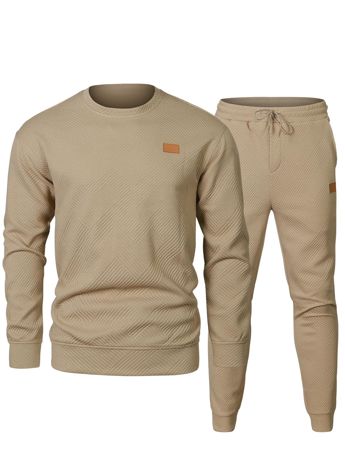 Elegancity Trainingsanzug Herren 2-Teiliger Jogginganzug Sets Casual Jogginghose Herren Lang und Rundhals Sweatshirt Set Sportanzug Tracksuit,Khaki S