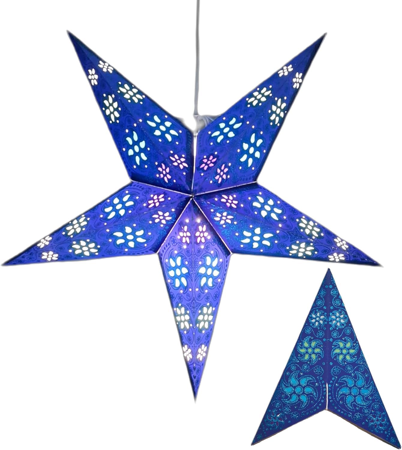 YEPSIO Grande Lanterne Étoile Papier 60 Cm – Décoration Noël Mariage Fête Dorée Pailletée Multicolore