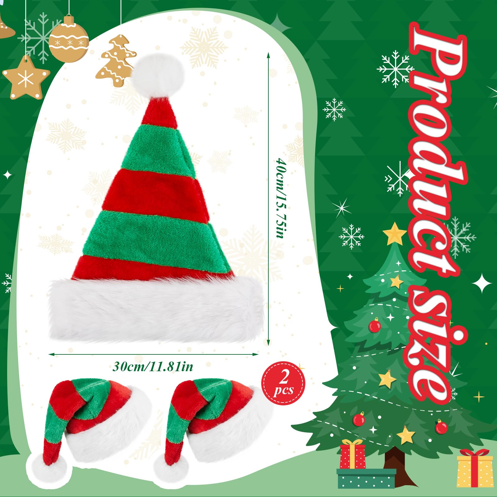 SATINIOR 2 Pcs Santa Hat Unisex Plush Red and Green Hat for Christmas Event Party Supplies - Image 2