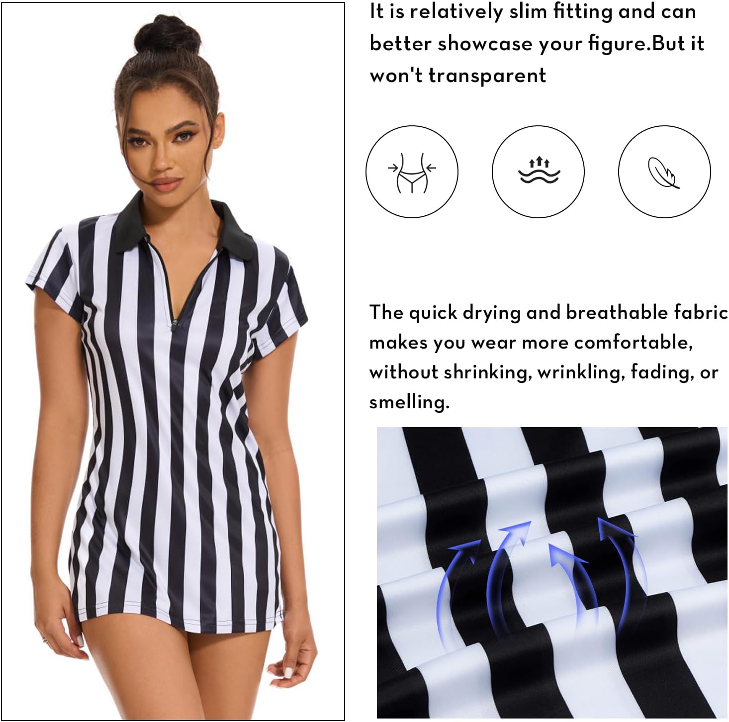 VKT Referee Dress Shirt Womens Zipper Collar Umpire Jersey Ref Costume Outfit for Basketball Football Hockey Halloween - Image 3