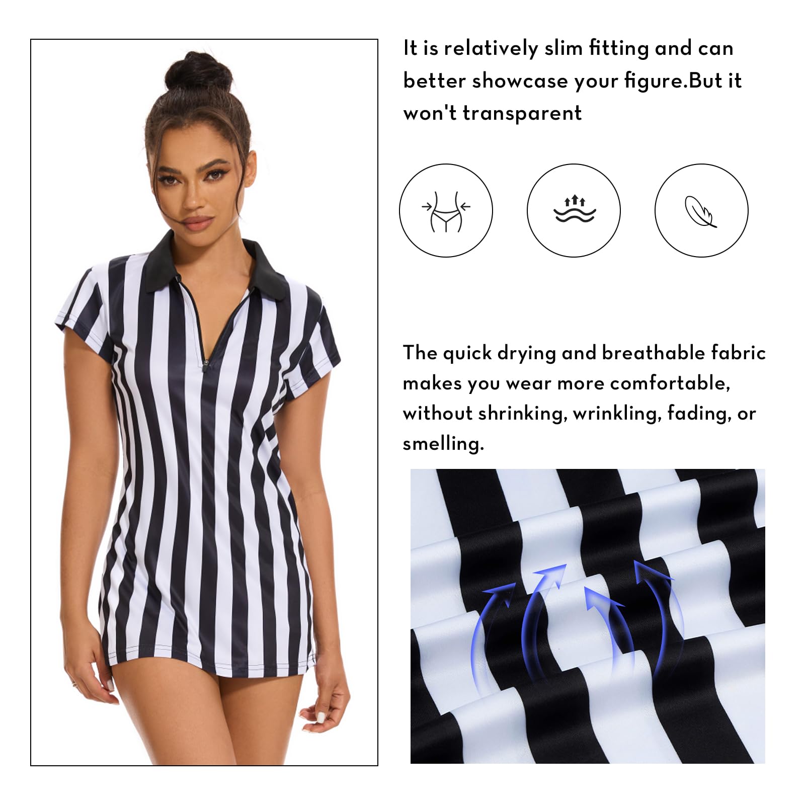 referee t shirt dress Amazon.com: VKT Referee Dress Shirt Womens Zipper Black And White Stripes  Umpire Cap Sleeves Jersey Ref Costume Outfit For Basketball Football Hockey  Halloween S : Sports & Outdoors