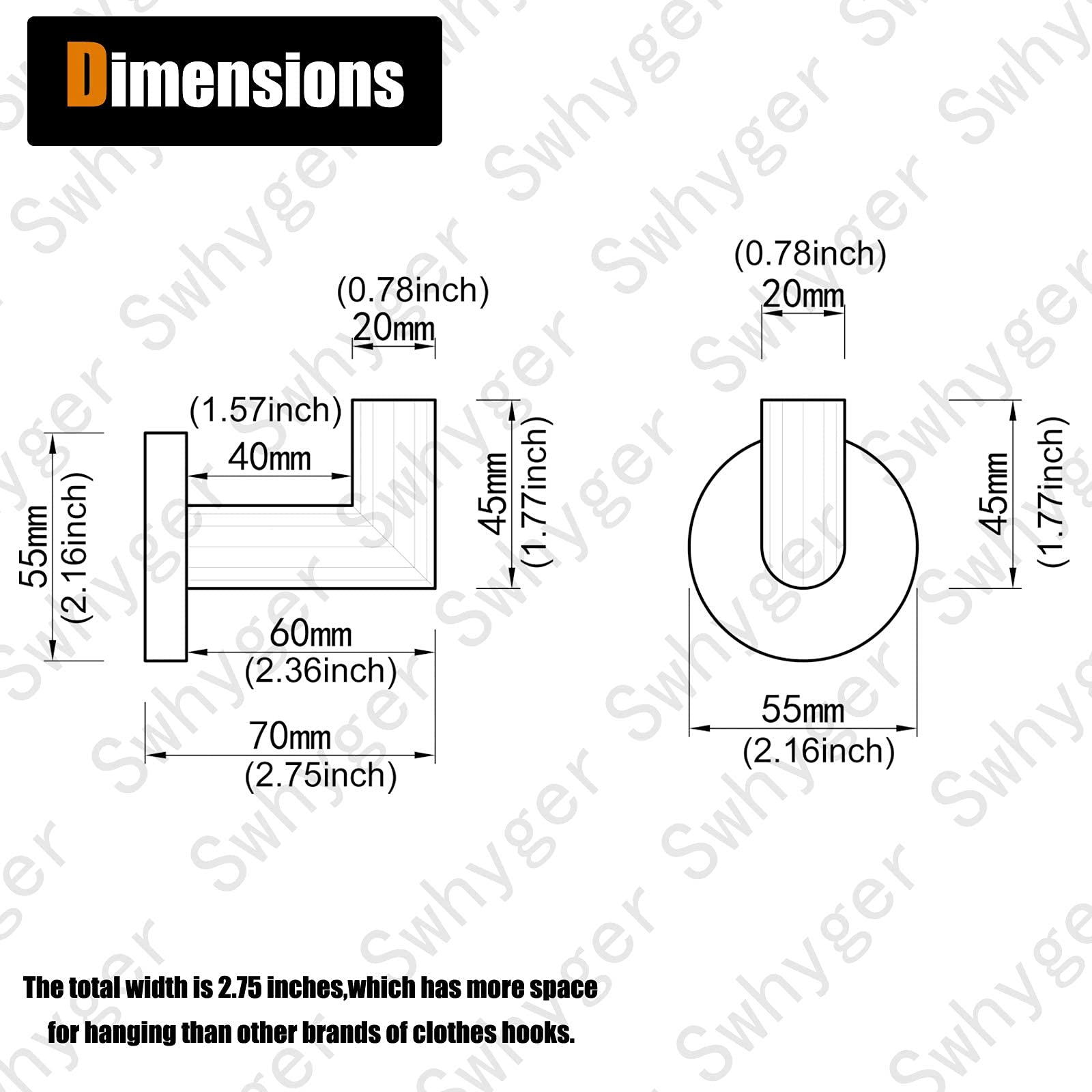 Handtuchhaken für Badezimmer, mattschwarz, SUS304 Edelstahl, 2 Stück, Kleiderhaken, Handtuchhalter für Badezimmer, Küche, Garage, robuster Türhänger, Wandmontage, 96018-8MB