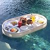 Rattan Floating Serving Tray For Pool Beach Party ,Creative Elliptical Drink Floaties Tray ,Swimming Pool Floats With Handles For Pool Serving Drinks,Food On The Water(White)