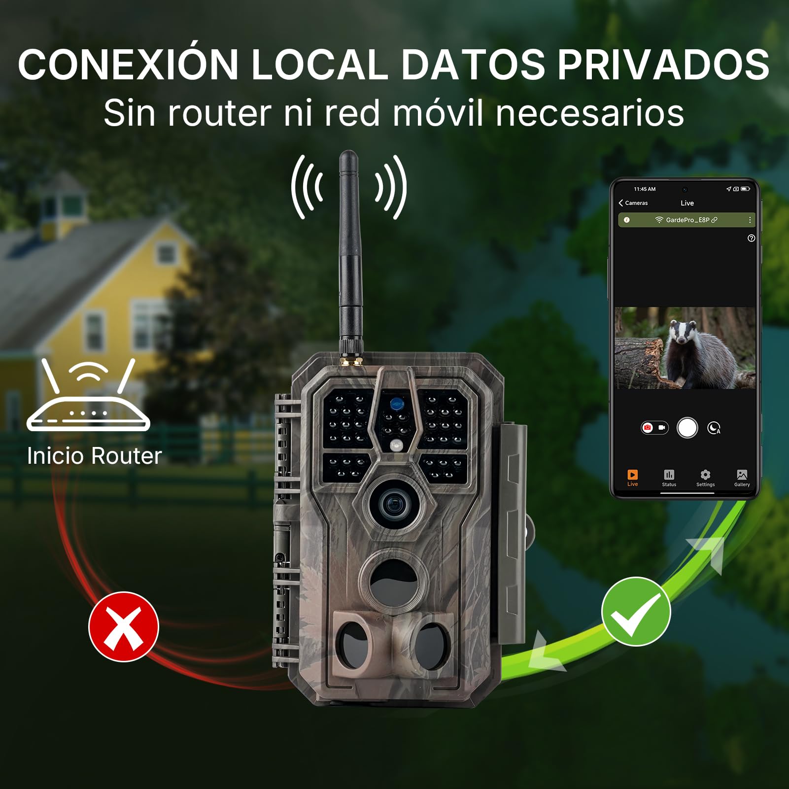 GardePro E8P Camara Fototrampeo WiFi, Batería de 8000mAh