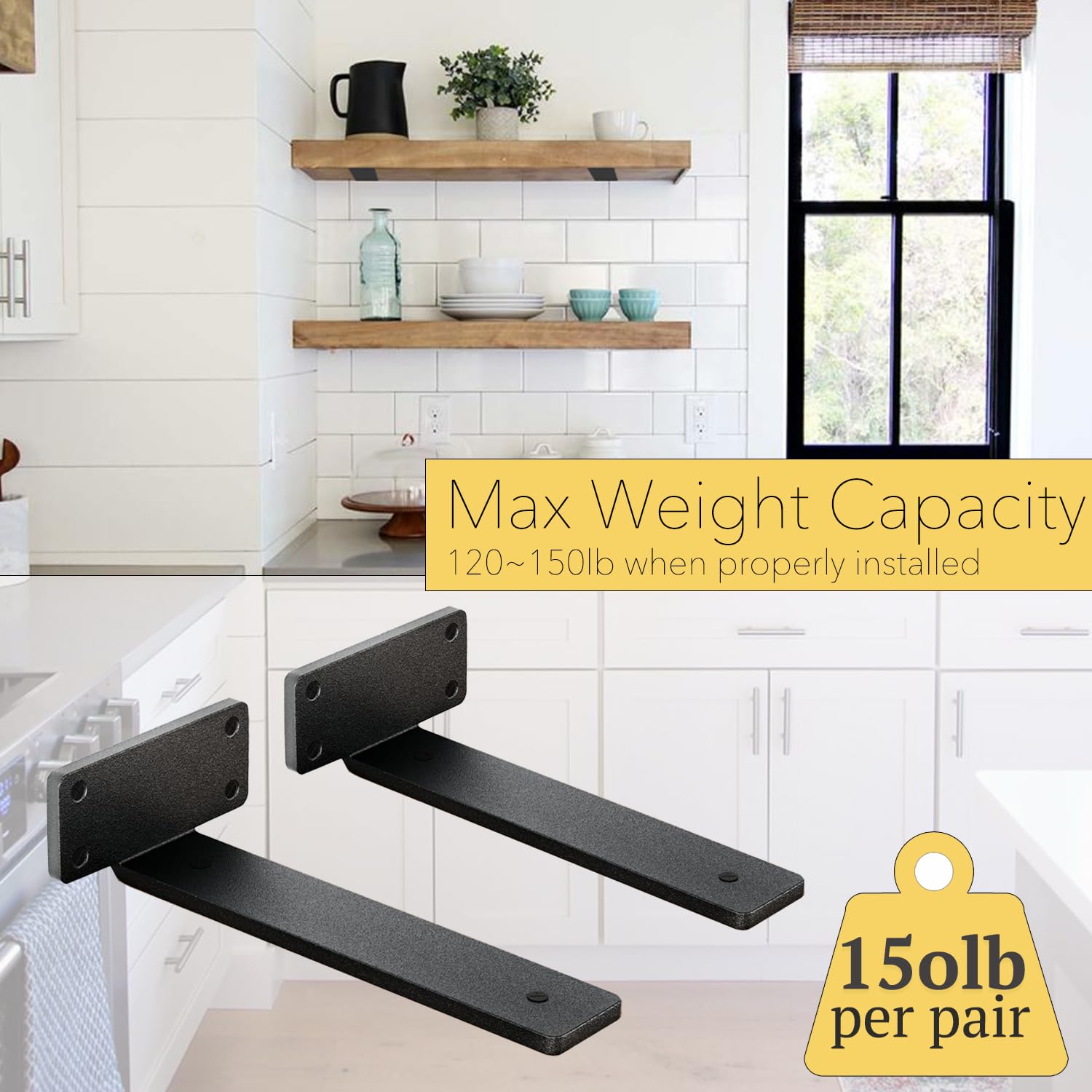 8 Pack Shelf Brackets 10 Inch Floating Shelf Bracket 1/5 inch Thick Heavy Duty Hidden Shelf Brackets Iron Metal Brackets for Shelf Support with Screw Included — Amazon image 4