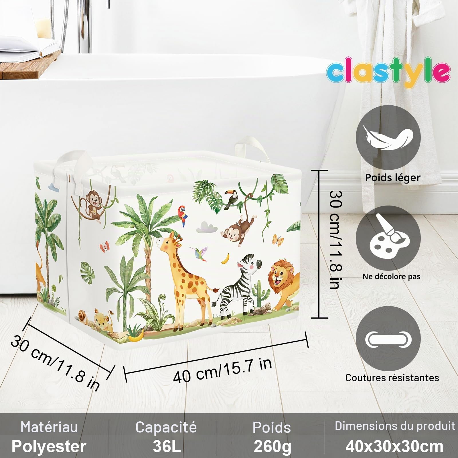 Clastyle Panier Rangement Bébé pour Jouets Corbeille a Linge Animaux Forêt | Boite Rangement Jouets, Panier a Linge Pliable, Cube de Rangement Tissu, Panier Jouet Enfant, Bac a Linge Sale, Impermeable