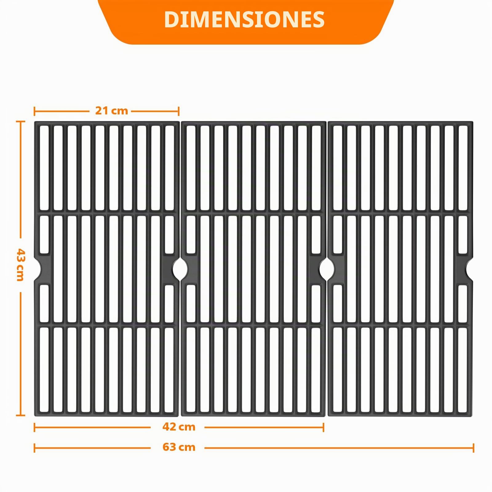 GFTIME Parrilla de hierro fundido 43 x 63 cm para Enders Boston Pro 3, Enders Monroe Pro 3, Charbroil, Barbecook Siesta 310, Landmann Triton 3 & 4, Proficook PC-GG 1058/1059 piezas de repuesto para