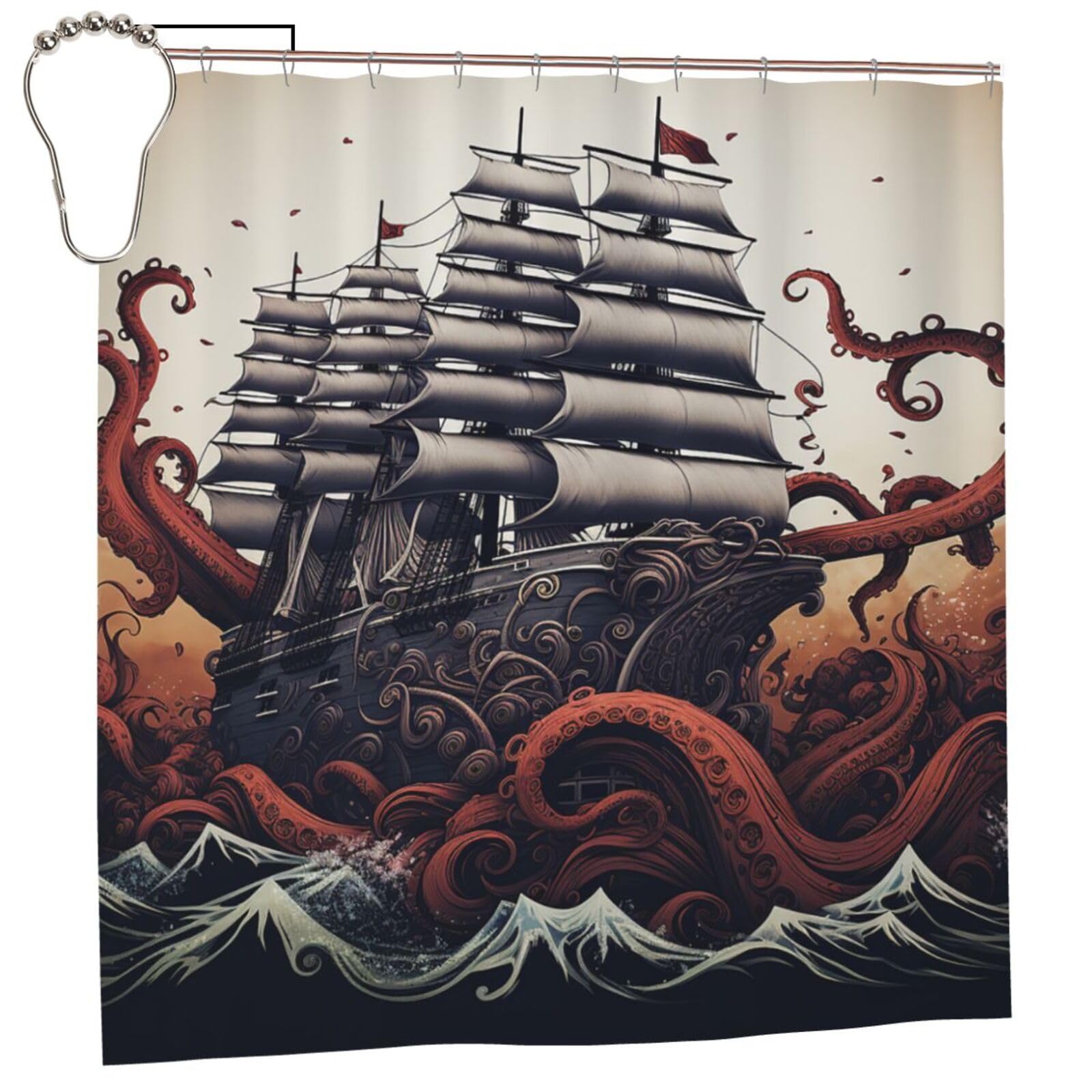 Rideau de douche pieuvre imperméable lavable pour baignoire 183 x 183 cm