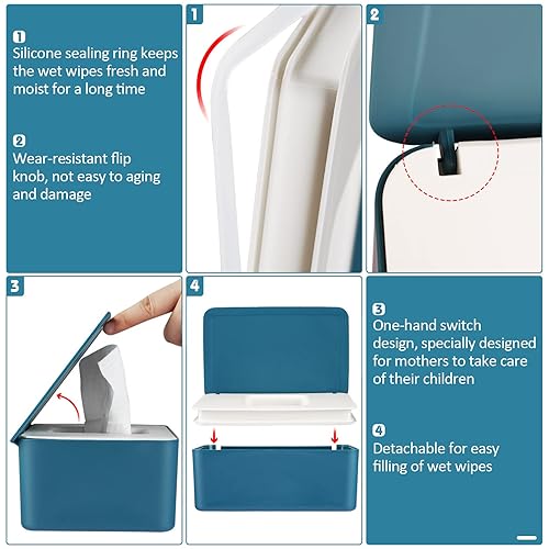 Miniatura 3 de Dispensador de toallitas para pañales, estuche de pañuelos mantiene las toallitas frescas contenedor con tapa (azul)