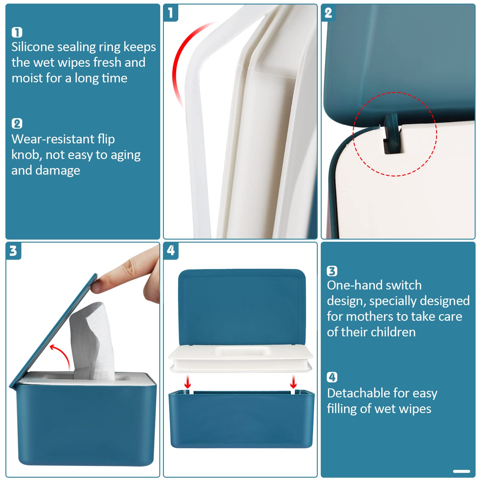 Toallitas dispensadoras para pañales, toallitas, funda para pañales, mantiene toallitas frescas con tapa (azul)