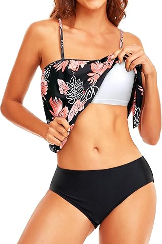 Miniatura 3 de Holipick Traje de baño de dos piezas sin tirantes tankini para mujer, trajes de baño bandeau, parte superior tankini con parte inferior