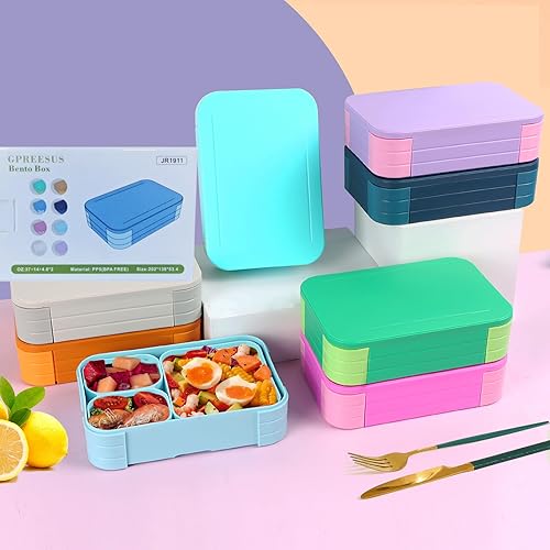 Miniatura 7 de Lonchera para niños, sin BPA, 3 en 1, a prueba de fugas, caja Bento para mochilas, apta para microondas y lavavajillas, contenedor de almacenamiento