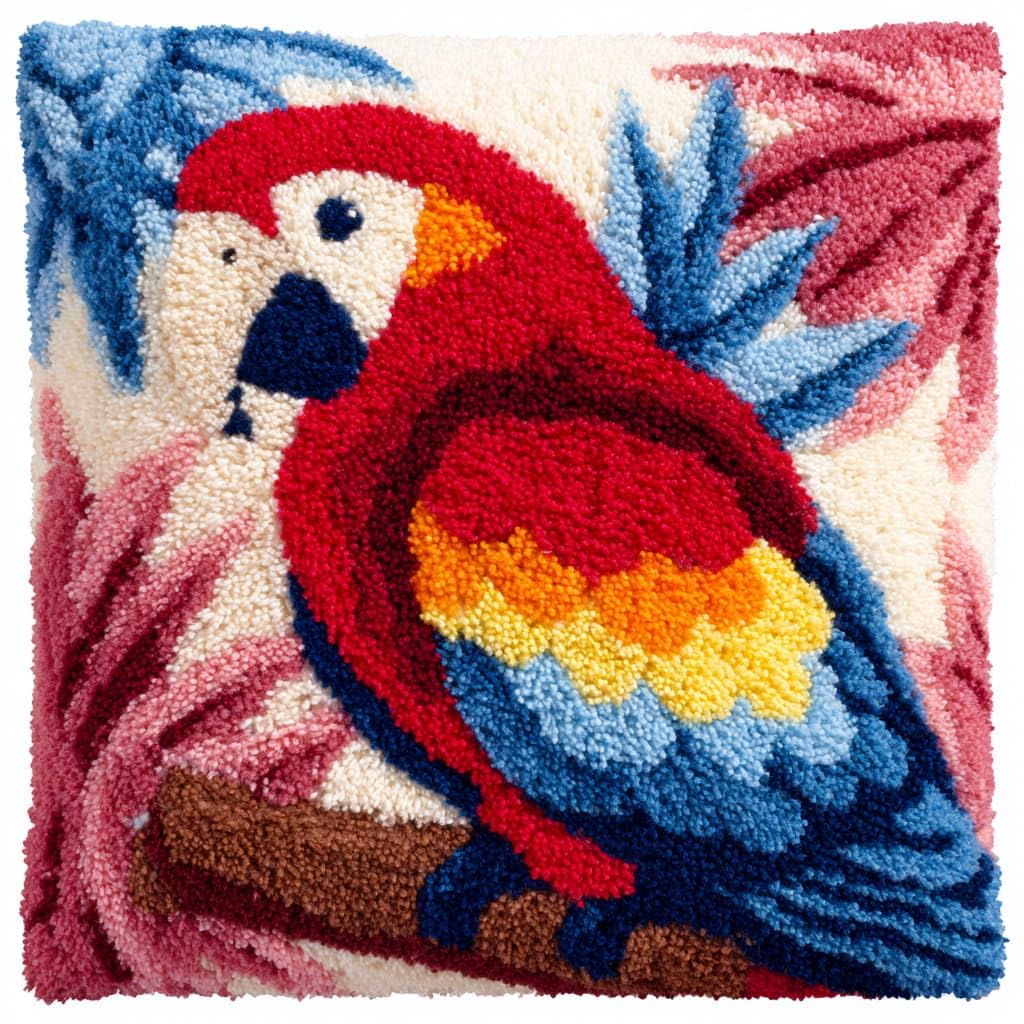 Taxpy Latch Hook Pillow Case Kits, Parrot on a Branch Embroidery Kits DIY Pillow Cushion Cover Latch Hook Cushion Kit,17x17inch