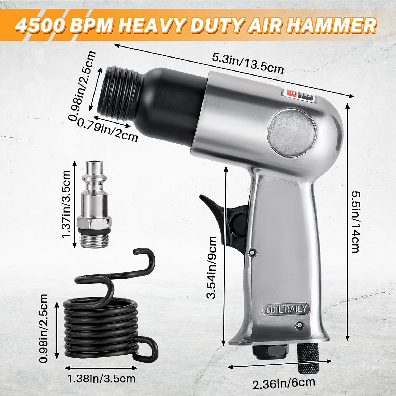 MAOPINER Heavy Duty 150mm Pneumatic Air Hammer, 4500 BPM Air Chisel Kit with 4-Piece Bit Set, Short Barrel Shovel Tool for Automotive Metal Work, Rust Removal & Concrete Scraping