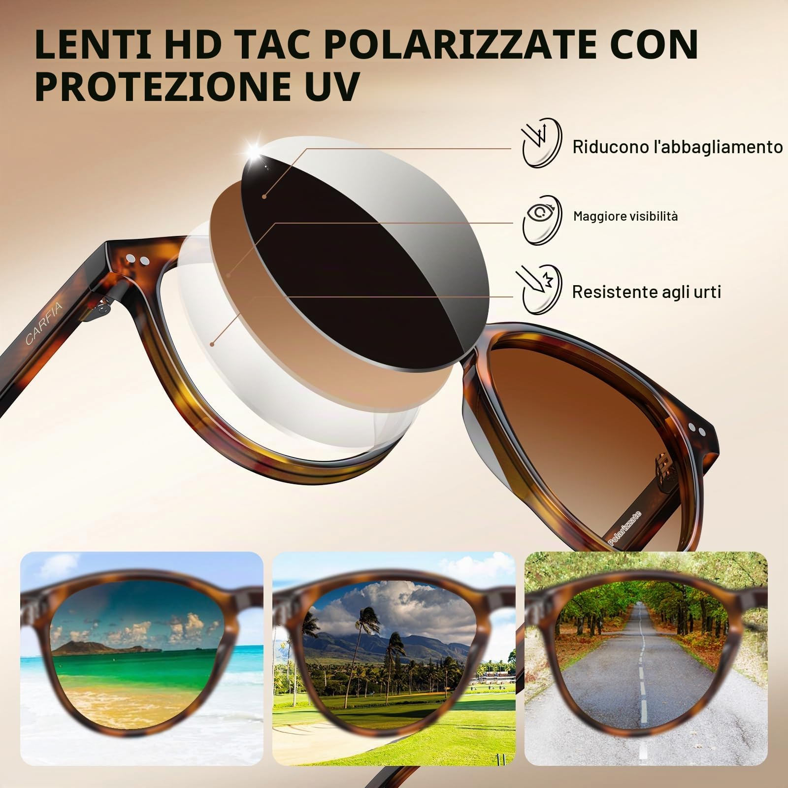 Carfia Occhiali da sole vintage da donna Polarizzati UV400 Protettivi per il viso piccolo Occhiali da sole in acetato CA5286