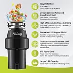 DC Garbage Disposal 3/4 HP Quiet (60dB) with Cord & Dishwasher Hookup for Kitchen Sink Food Waste, 6-Stage Grinding, 3-Bolt, 110V 60Hz, 2700RPM, Continuous Feed, Titanium Stainless Steel