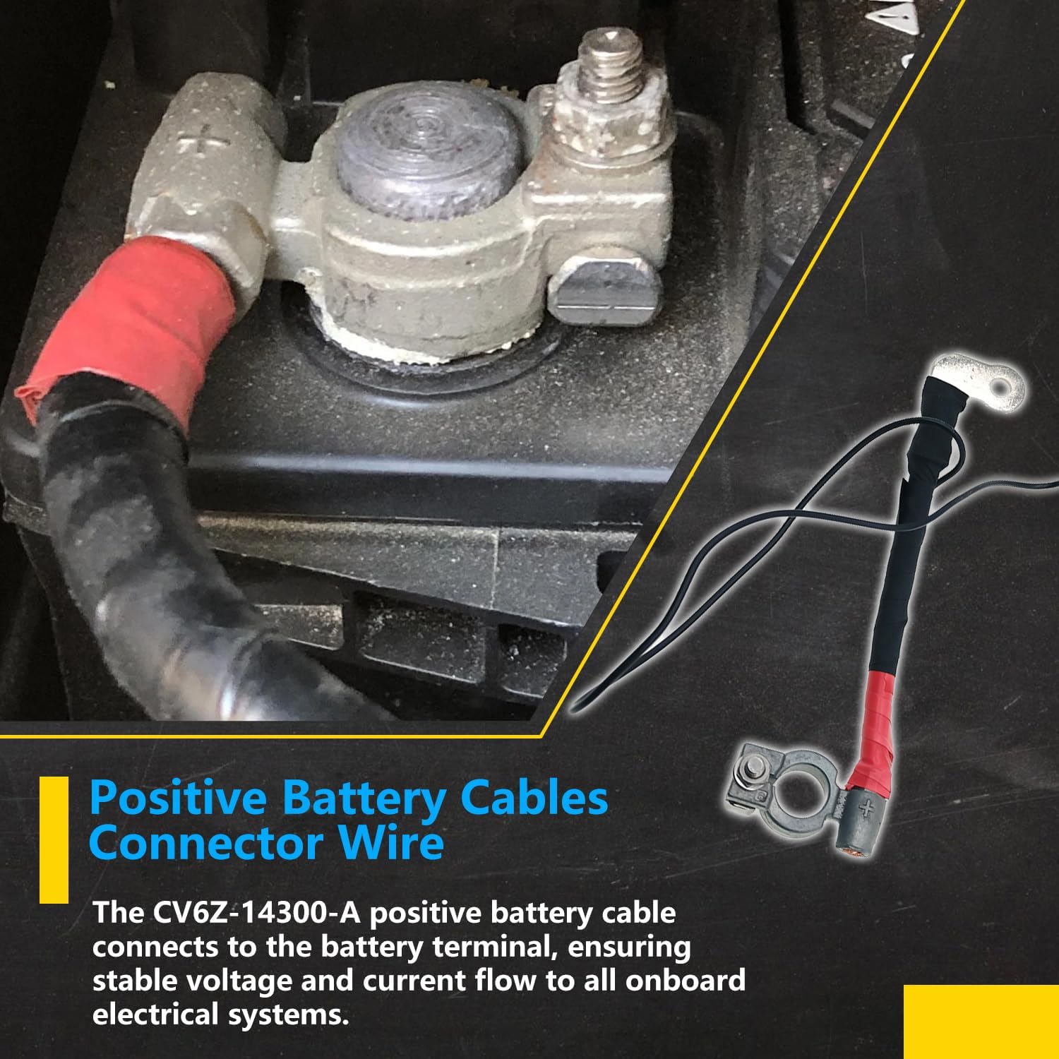 CV6Z-14300-A Positive Battery Cables Connector Wire,Compatible with 2013-2019 Ford Escape/2012-2018 Ford Focus Accessories,Replaces CV6Z-14300-A CV6Z14300A Includes Car Battery Terminal Clamp End