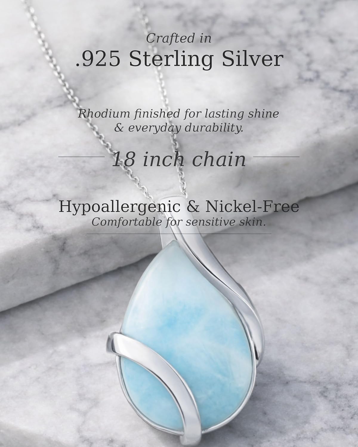 Beaux Bijoux Natural Malachite or Larimar Gemstone Pendant Necklaces for Women in Sterling Silver and 14k Gold - Teardrop Pendant Statement Necklace - Fine Jewelry for Women - Image 4