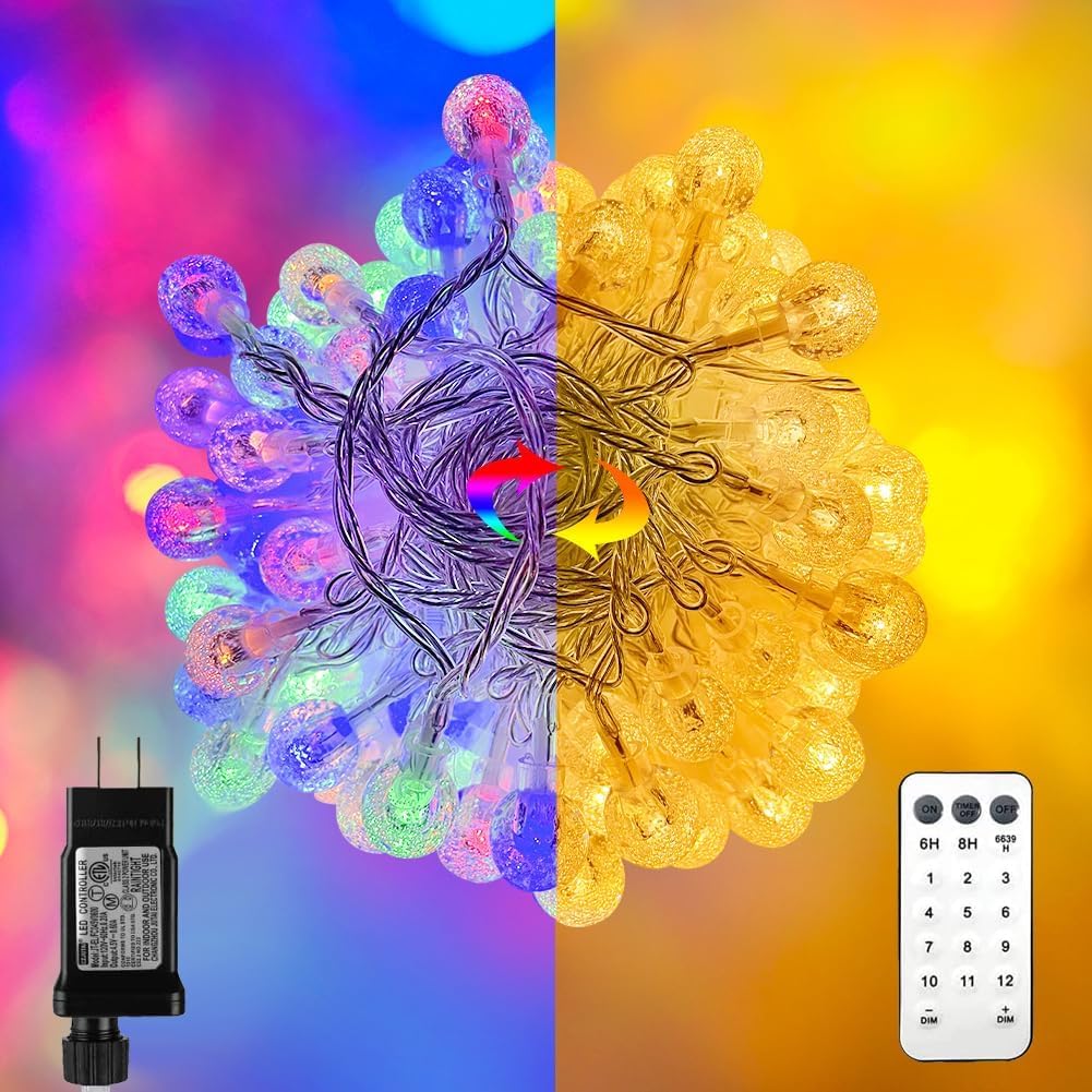 RaThun 180ft Globe String Lights with 16ft Extended Lead & Stable Remote - 300 LED Warm White, 8 Distinct Modes, IP44 Waterproof & UL Listed for Backyard Wedding Patio Garden Large Area Decoration