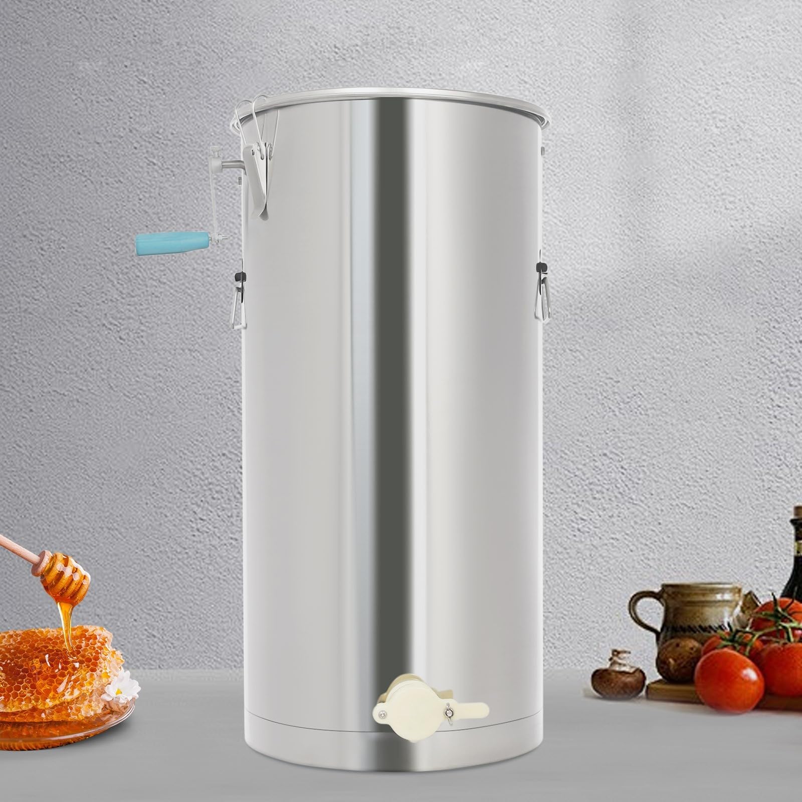 Manuelle Honigschleuder Edelstahl für Bienenrahmen bis 24x50 cm mit 22,5 kg Honigkapazität für Imker und Hobbyimker freistehend ohne Montage glatter Honigauslauf