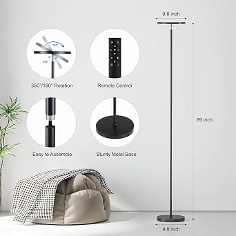 SUNMORY Floor Lamps for Living Room, 32W/3000LM Super Bright LED Floor Lamp with Remote Control, 69 Tall Standing Lamp with Stepless Dimmable, Modern Torchiere Corner Lamp for Bedroom, Office