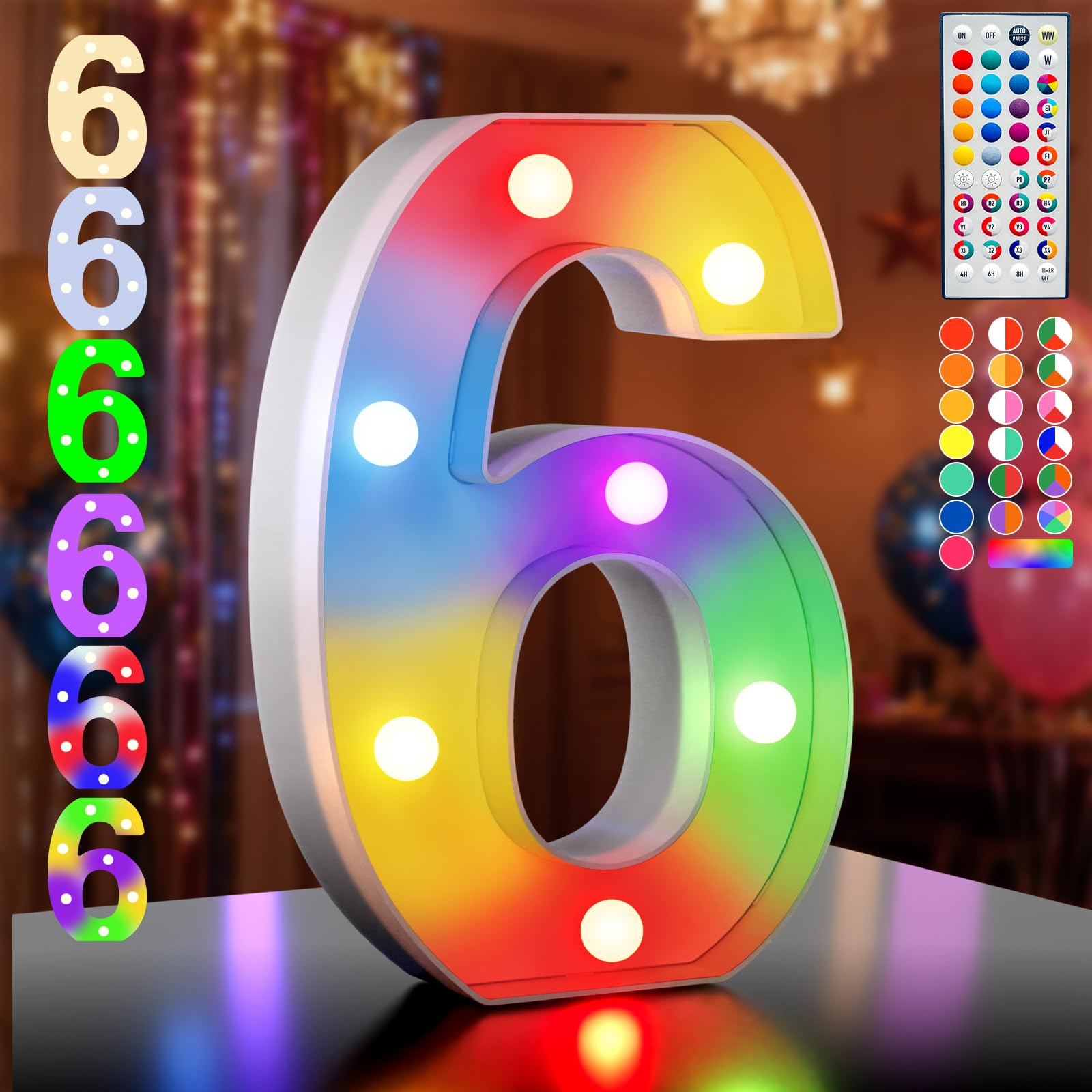 Ledido 35 Color Changing Light up Number - LED Light Up Marquee Numbers Sign for Birthday Decoration Gifts, LED Number Lights for Wedding Anniversary Grad Home Bedroom Party Decor,Number 6 â image 1