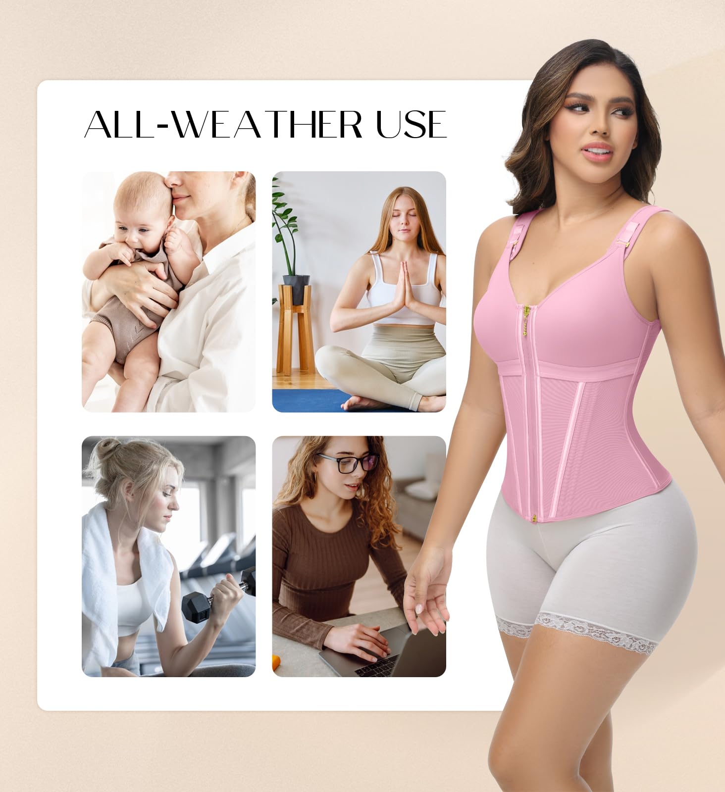 SHAPSHE Corsé de entrenamiento de cintura para mujer, control de abdomen, deportivo, entrenamiento, chaleco moldeador de cuerpo para mujer, posparto, gimnasio, cremallera y ganchos