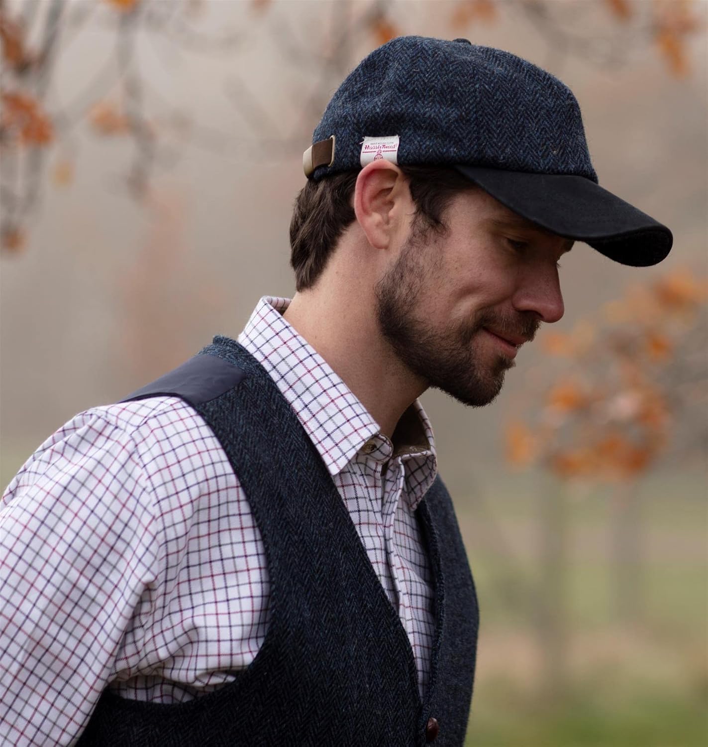 Walker and Hawkes Unisex Harris Tweed Brungton Baseball Cap w/Suede Leather Peak - Classic Tweed Hat for Stylish Comfort