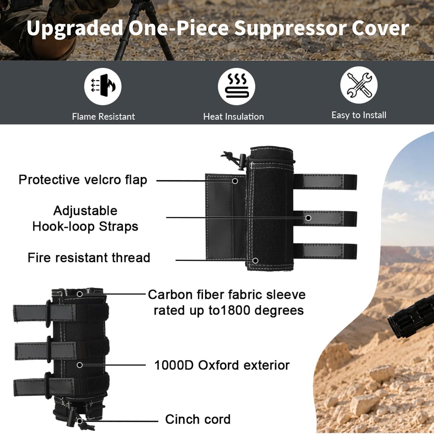 New Upgraded Burn Proof Suppressor Cover, 5/6/7 Inch High Temperature Resistant, Premium Fire-Grade Composite Fabric, Superior Thermal Insulation, Odorless Design, Easy Slip-On One-Piece