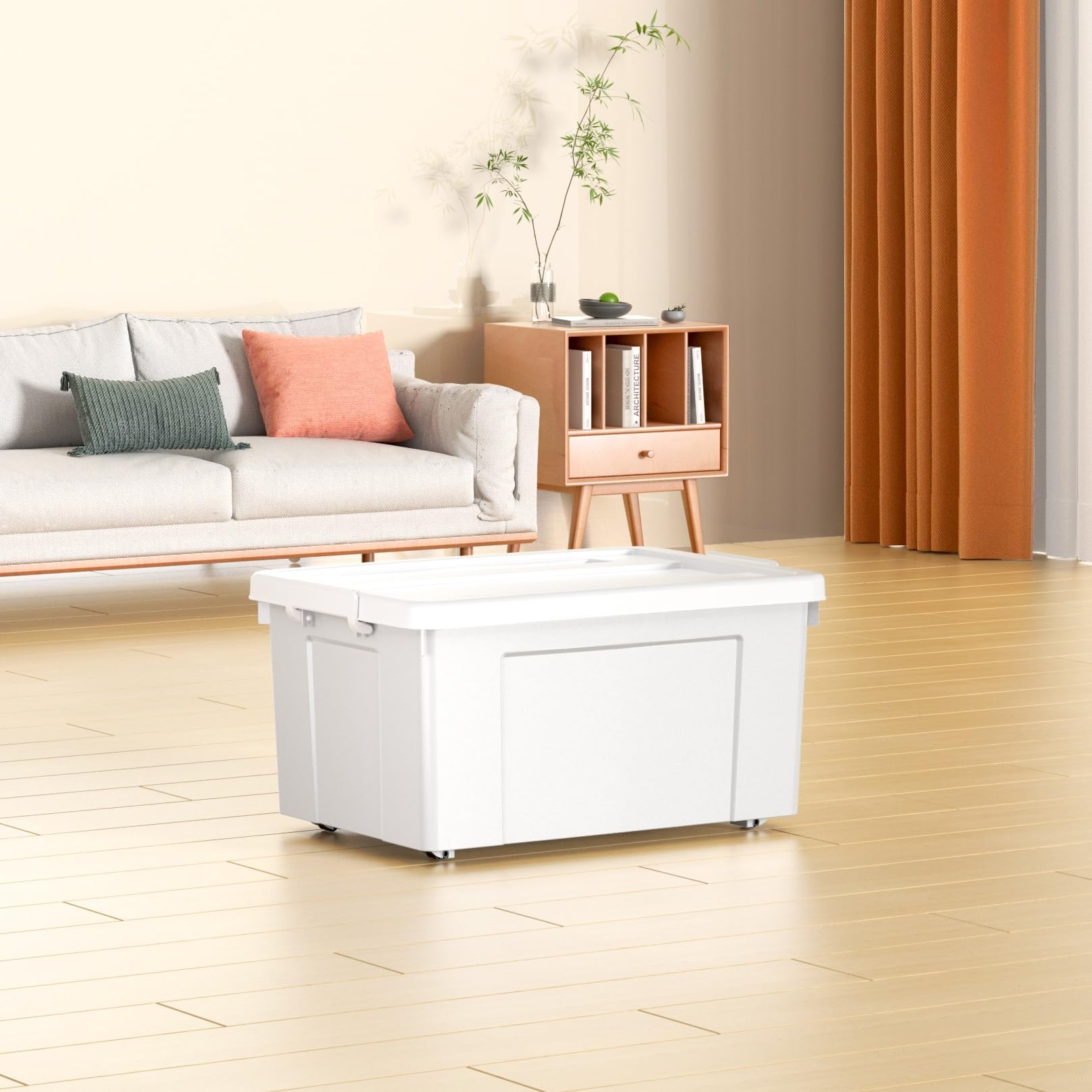 Cetomo 65L*6 Aufbewahrungsboxen, Aufbewahrungsbox mit Rollen & Deckel, Organizer-Behälter mit Clips, Stapelbar, Ineinander Nestbar, für Zuhause und Büro, Kunststoff, Grau, 65L-6er Pack