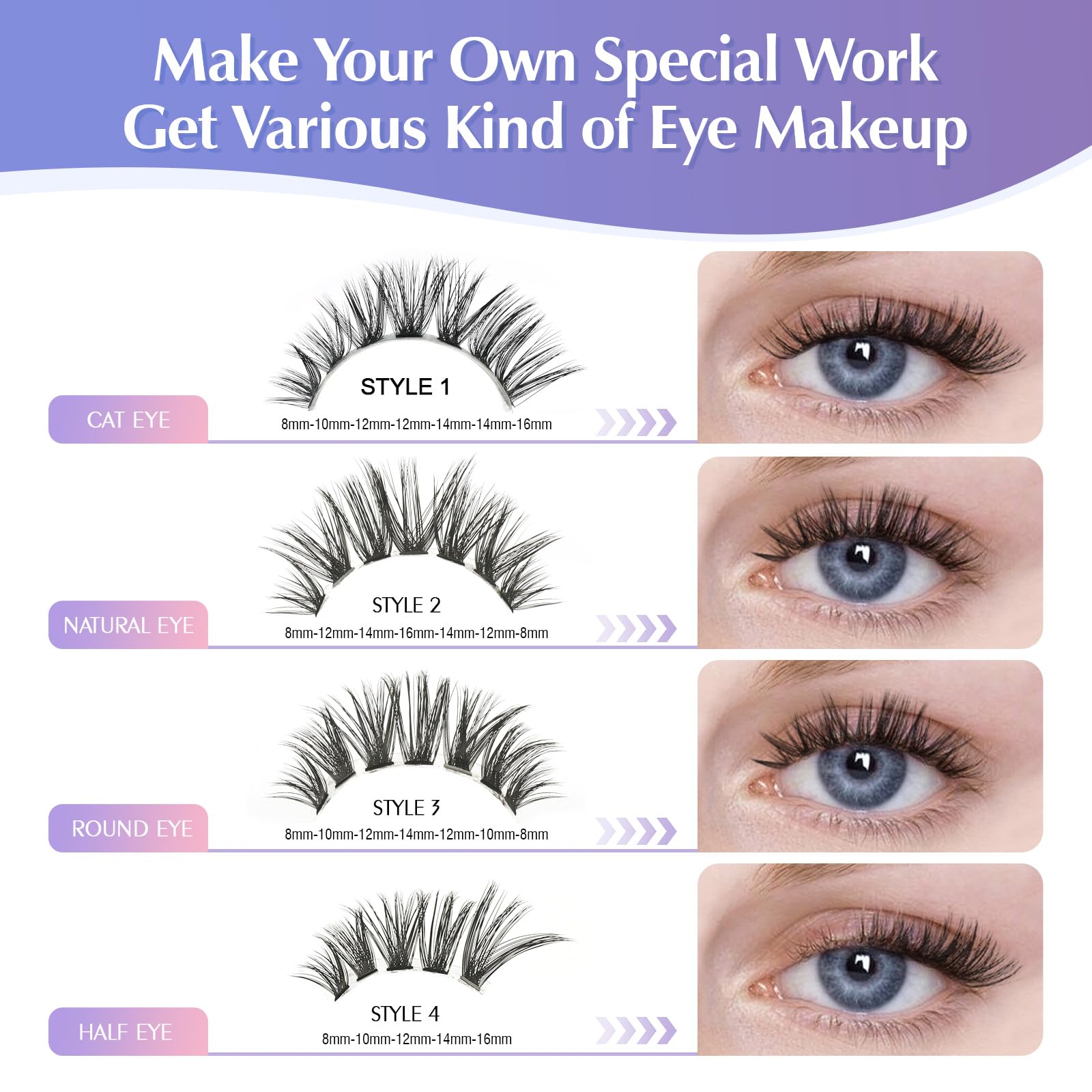 Oreola Lashes 60D Cluster Lashes Natural 0.07 D Curl 8-16MM Wispy Soft False Eyelashes Extension At Home, black - Image 3
