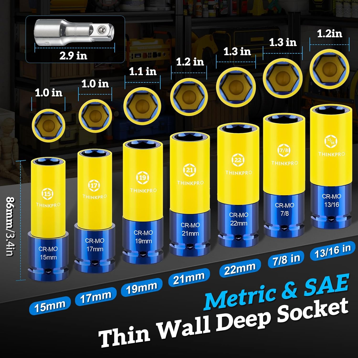 Impact Lug Nut Socket-8 Pieces Thin Wall Impact Sockets,Non-Marring Impact Socket Set,1/2 Deep Wheel Protector Metric 15 17 19 21 22 MM & SAE 13/16 7/8 in.Cr-Mo Steel - Image 2