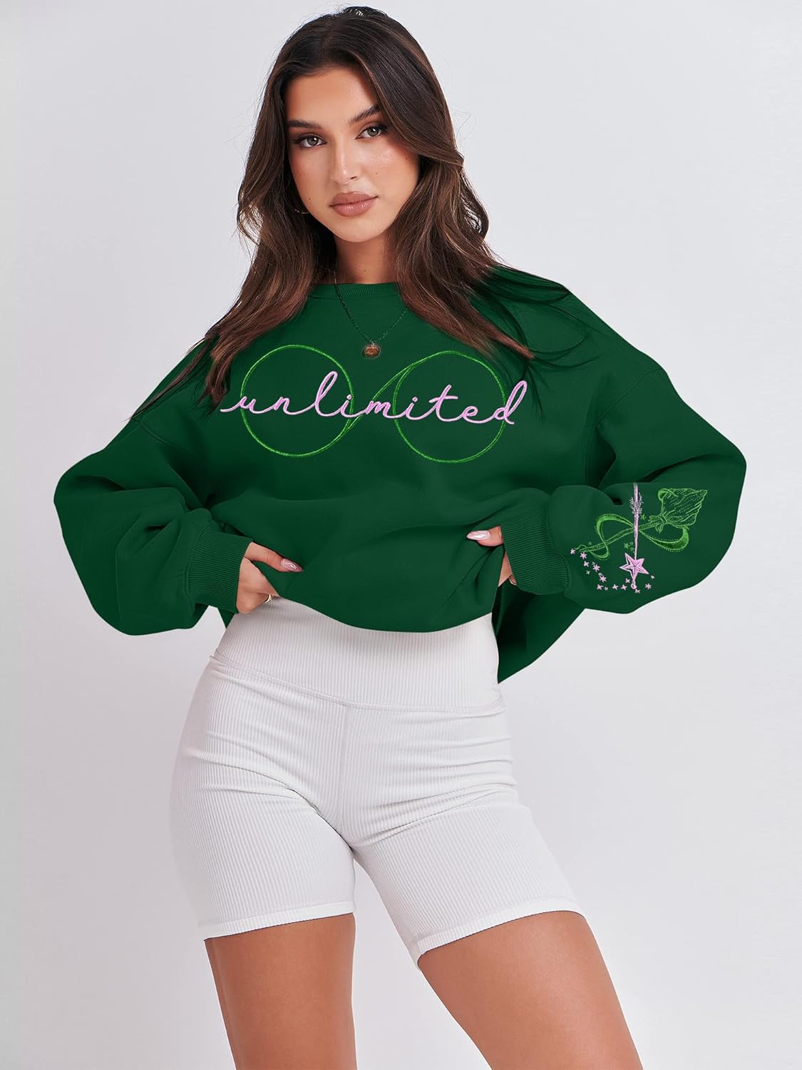 Pink Goes Good With Green Embroidery Sweatshirts Woman Musical Movie Shirts Casual Long Sleeve Pullover Tops - Image 2