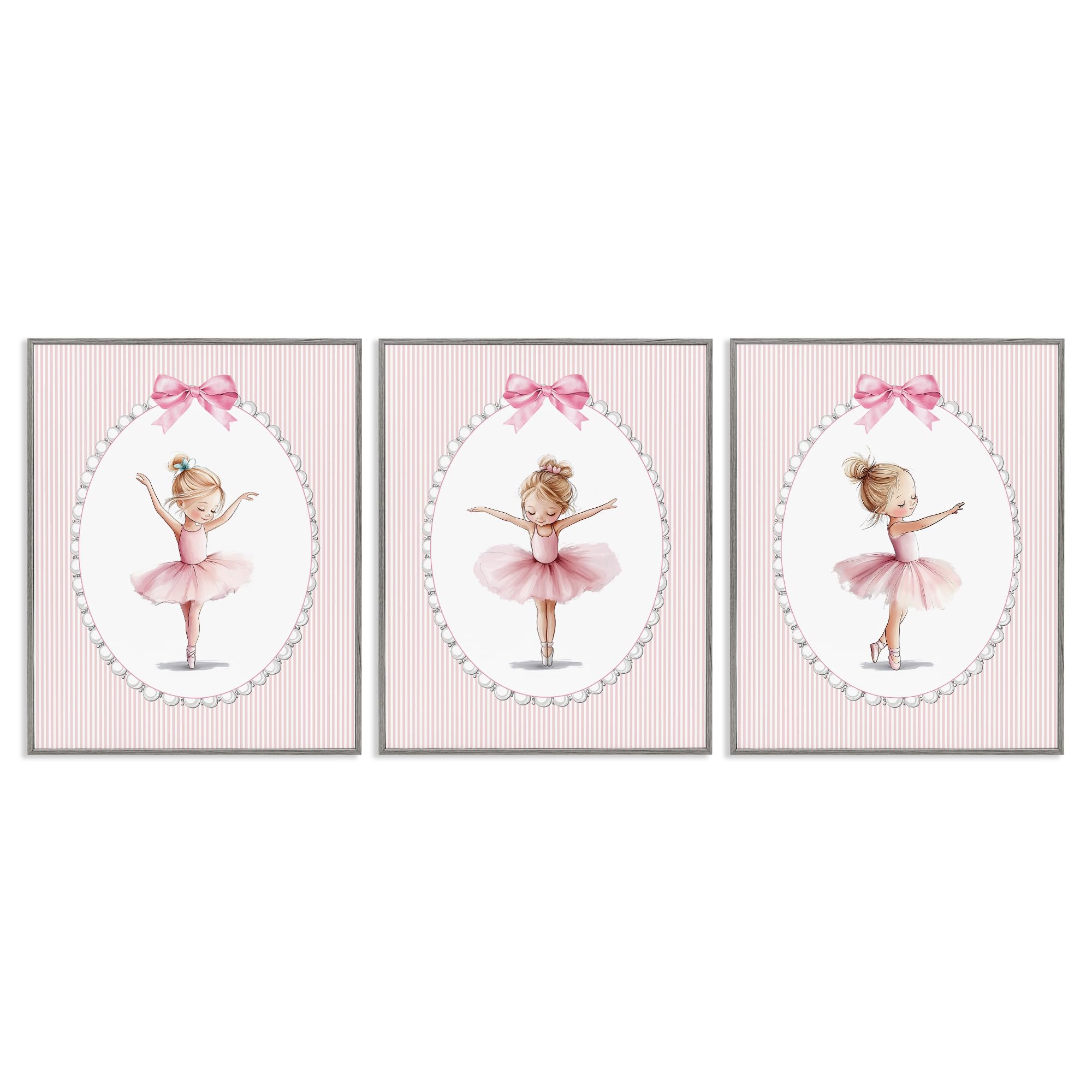 'Dancing Ballerinas in Pink'| 3pc Framed Giclee Art Set 3