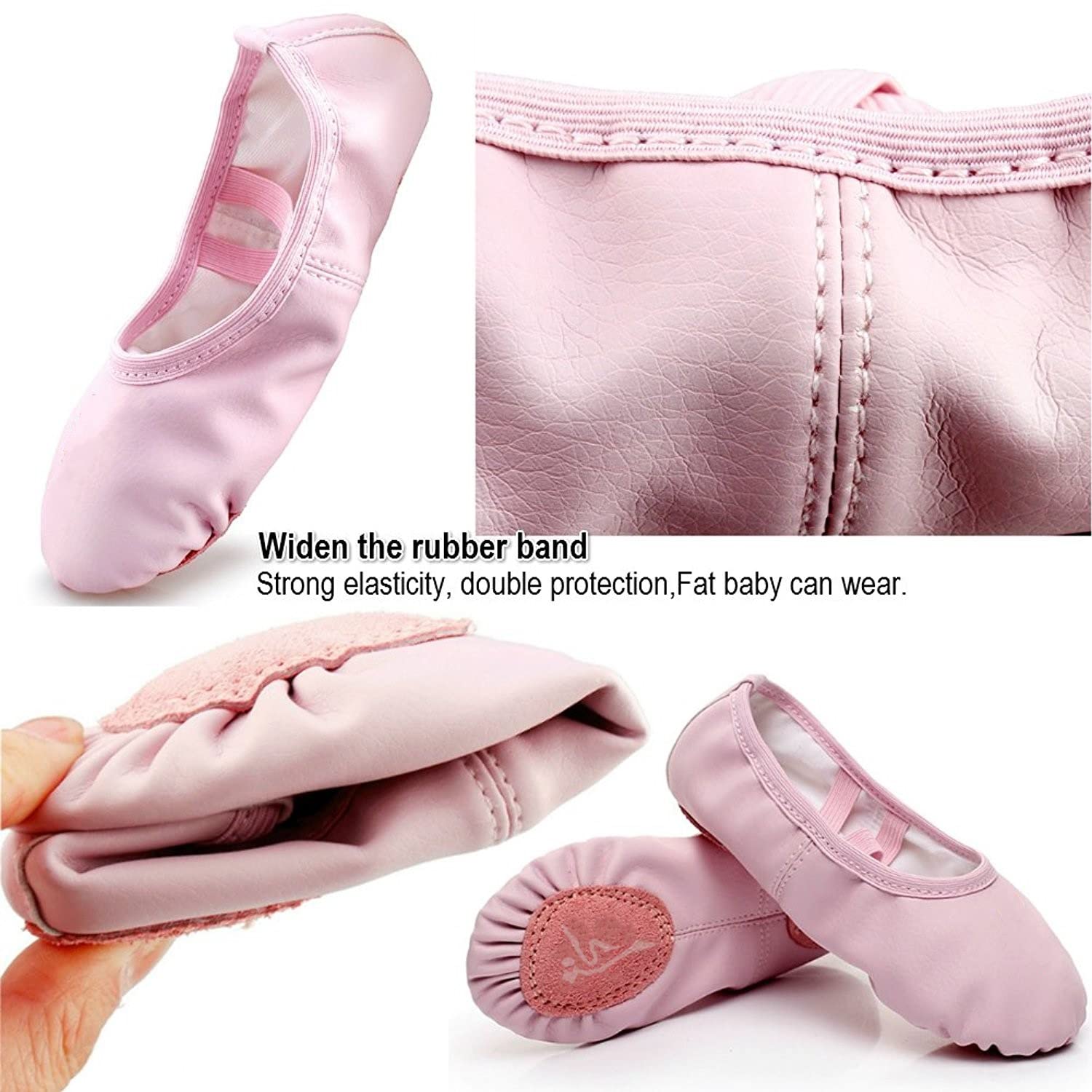 Nexete Leather Shoes Split-Sole Slipper Flats Ballet Dance Shoes for Toddler Girl Boy Kid(Big Kit 4,Pink)