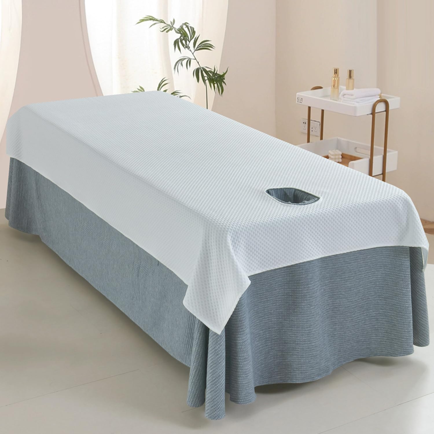 LDLCYCN ,A/white(H),120 * 210cm, Premium Reusable Massage Table Bed Sheets With/Without Face Hole Soft Lash Bed Sheet Professional Massage Linens Dustproof Spa Bed Cover Massage Spa Couch Cover