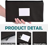 Vista 5 de Paquete de 6 bolsas de dinero con cremallera para dinero en efectivo, 11.25 x 6.25 pulgadas, color negro, bolsas de depósito bancario