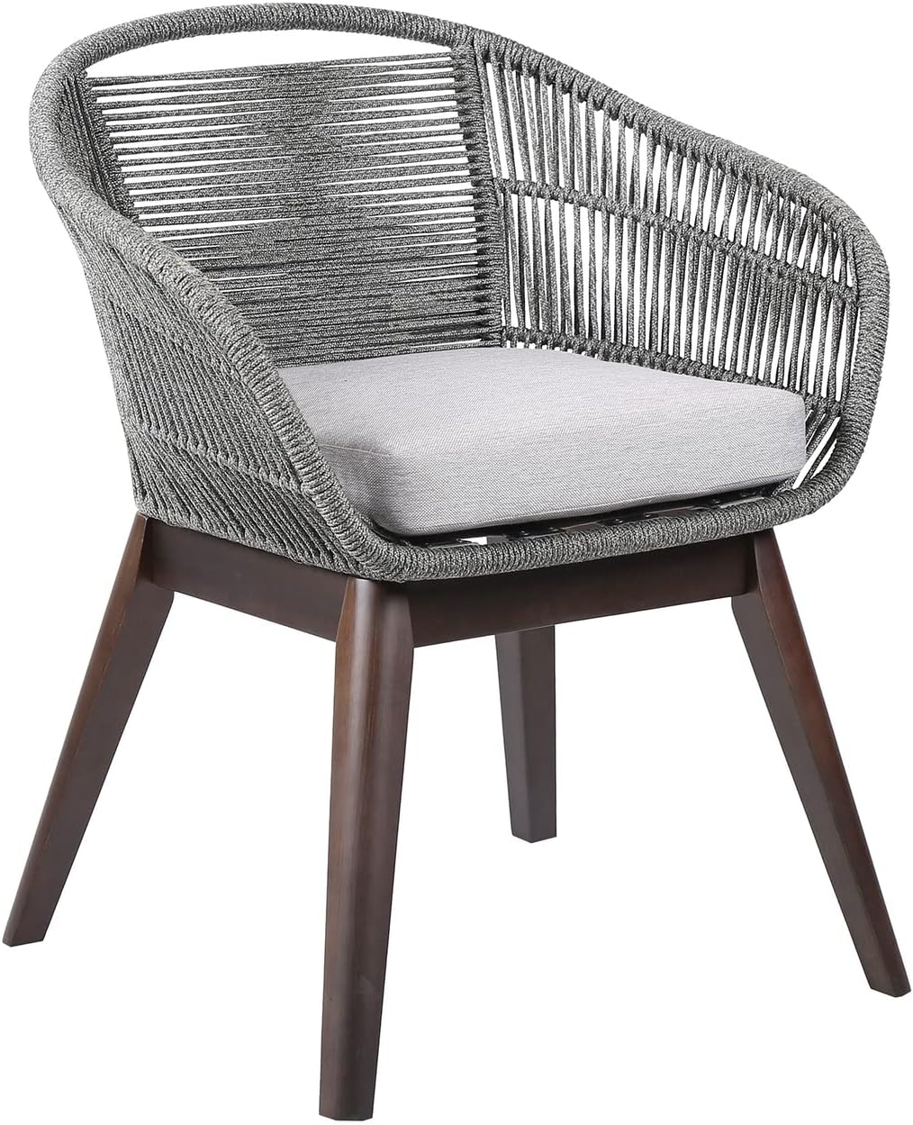 Armen Living Tutti Frutti Modern Indoor Outdoor Patio Dining Chair in Light Eucalyptus Wood with Truffle Rope and Gray Cushion
