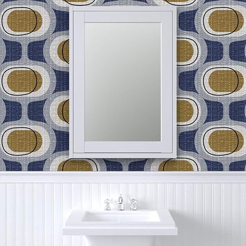 Miniatura 9 de Spoonflower Removable Wallpaper 12ft x 2ft - Mid Century Midcentury Modern 70S 60S Retro Circles Orbs Navy Brown Custom Pre-pasted Wallpaper