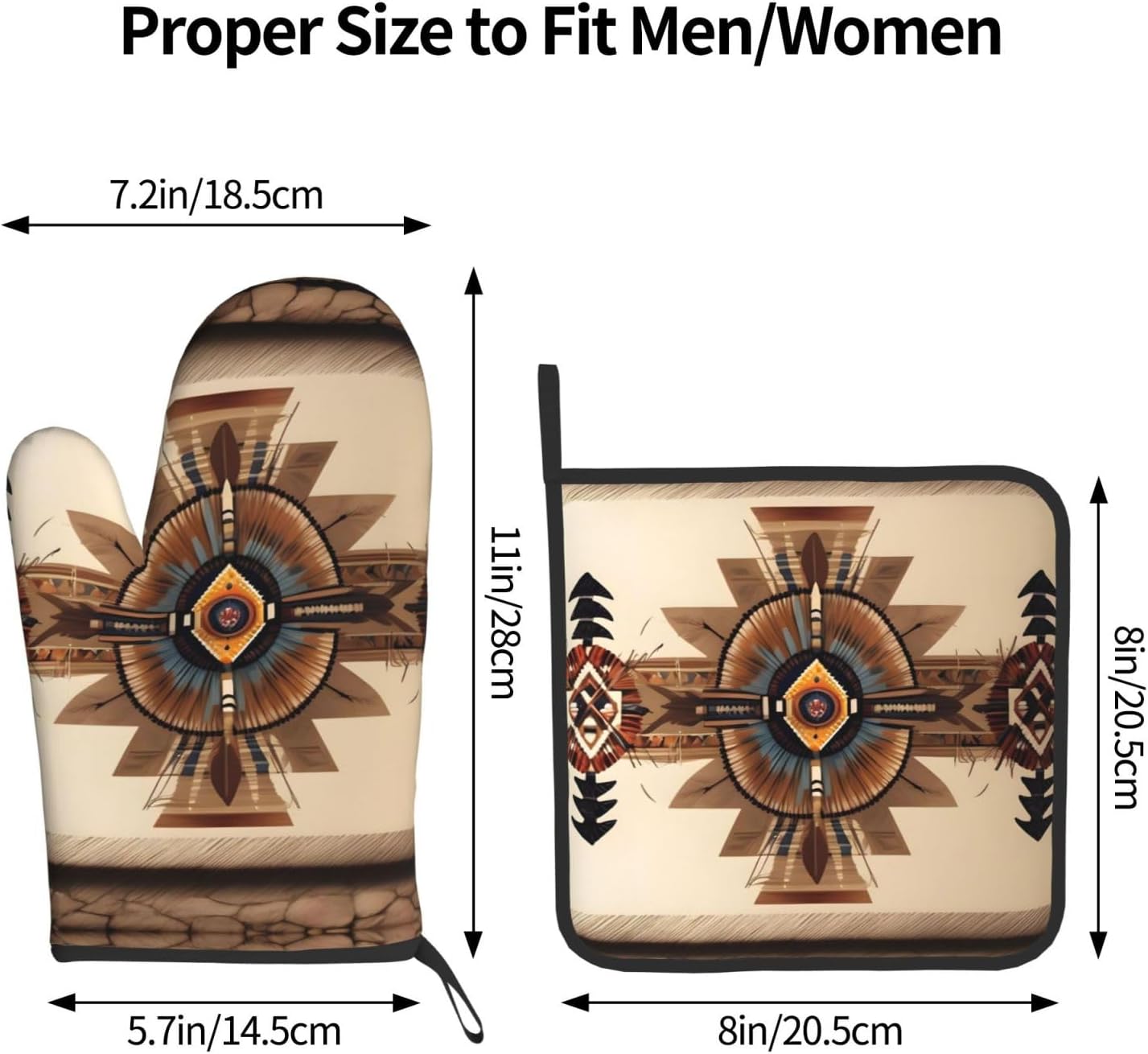 Native American Painting Gloves Insulation Pads, Oven Baking Gloves 2-Piece Set, Suitable for Kitchen Microwave, Baking, Cooking, Home use
