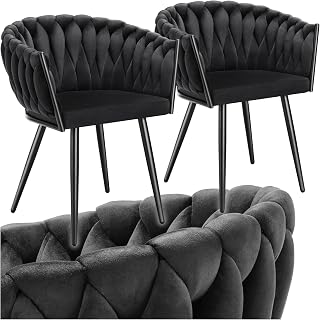 TecTake® Juego De Sillas de Comedor, Silla Acolchada con Reposabrazos, Diseño Anudado, Estructura de Acero, Cocina, Sillas Comedor Nordica - 2 Sillas Negro