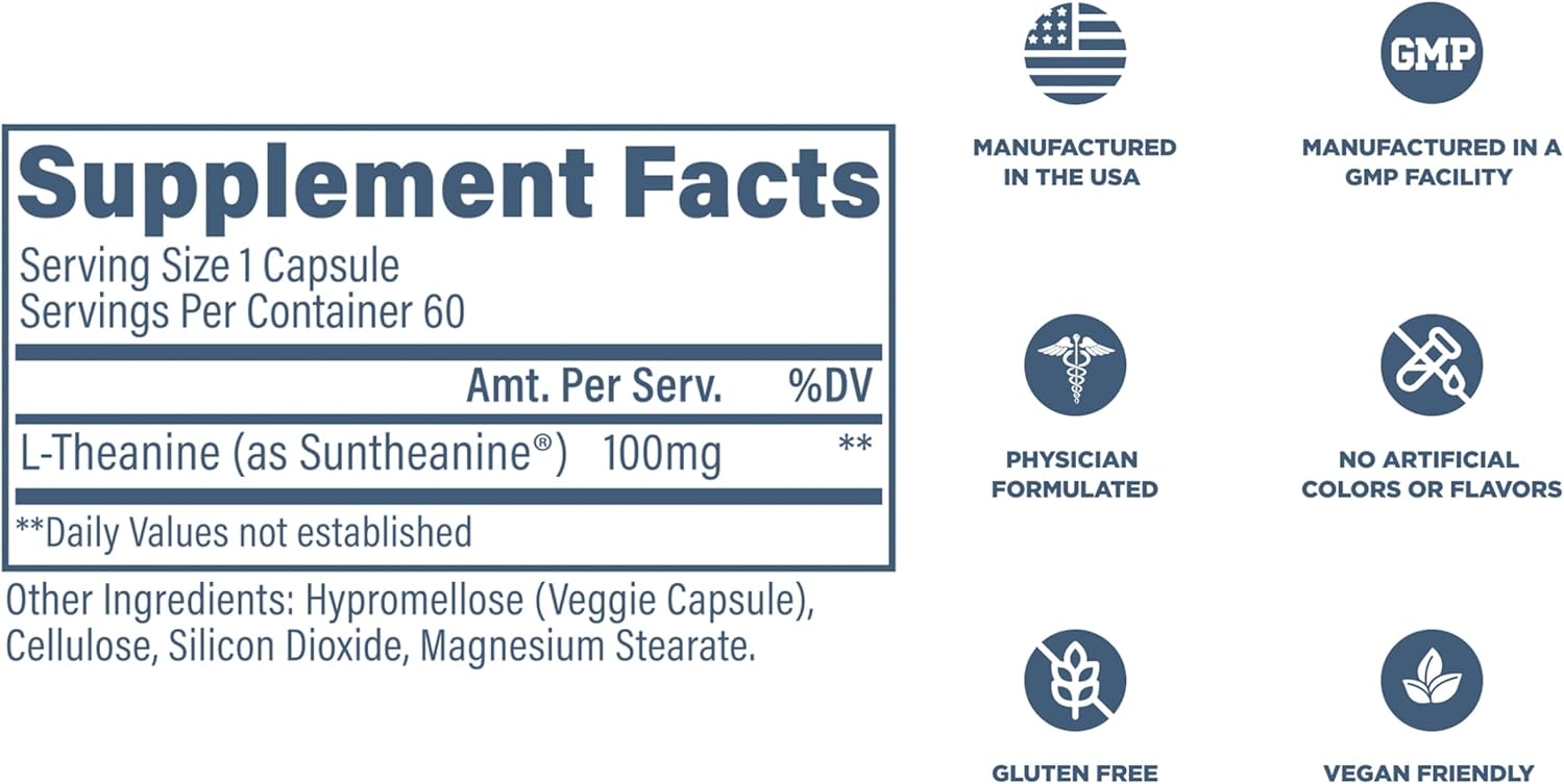 Revive MD Suntheanine L-Theanine Supplement for Men and Women - Supports Fatigue & Brain Function for Calm Mood, Mental Clarity, Focus & Relaxation - Vegan & Gluten-Free (60 Capsules, 60 Servings) - Image 5